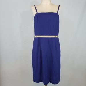 Loft navy linen dress with gold trim size 4